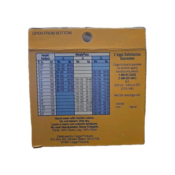 VTG NEW OLD STOCK 1997 Leggs Everyday "Size Q" Off Black Sheer Toe CONTROL TOP - Picture 2 of 3